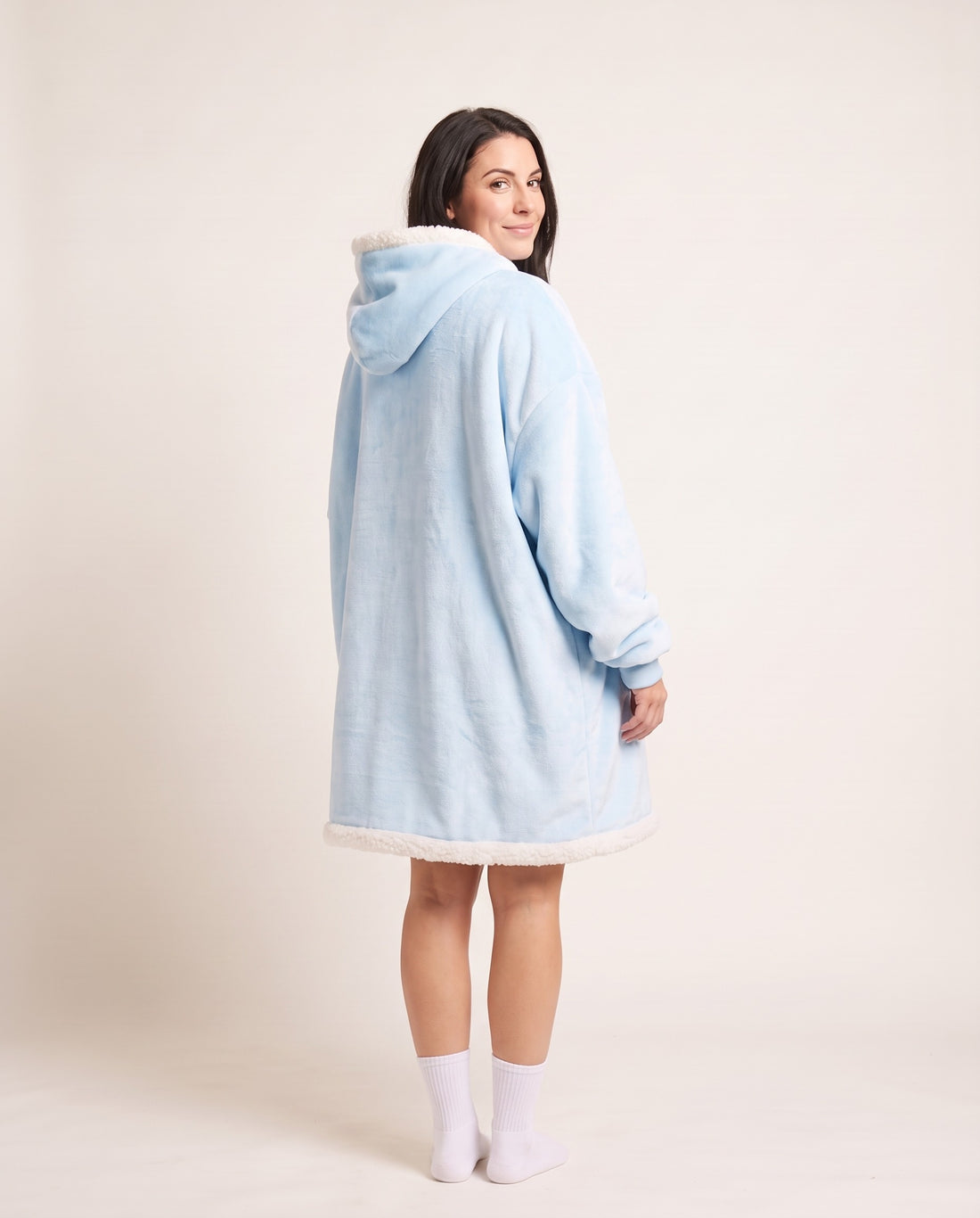 Couchmode Blanket Hoodie in Baby Blue, back view