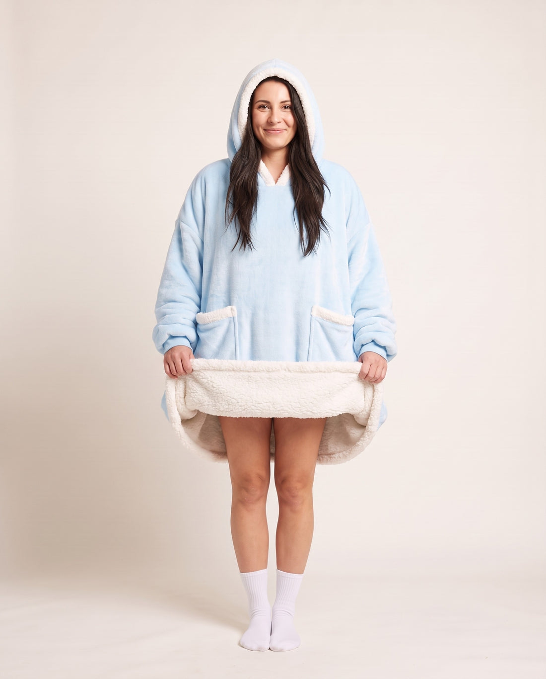 Couchmode Blanket Hoodie in Baby Blue, sherpa lining