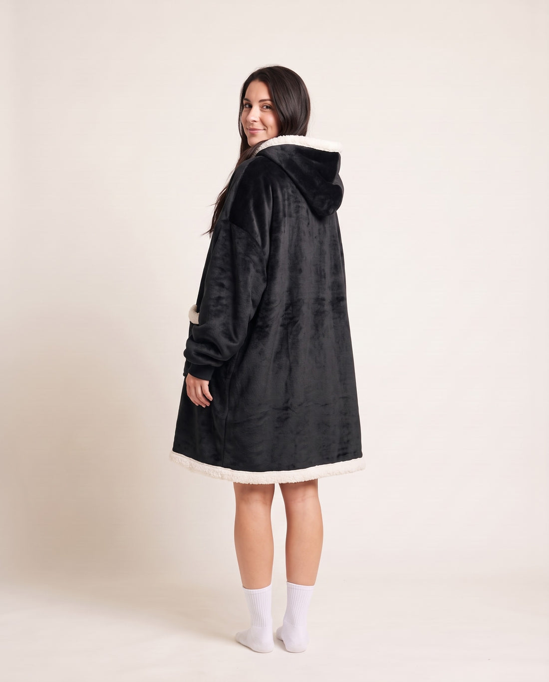 Couchmode Blanket Hoodie in Black, back view