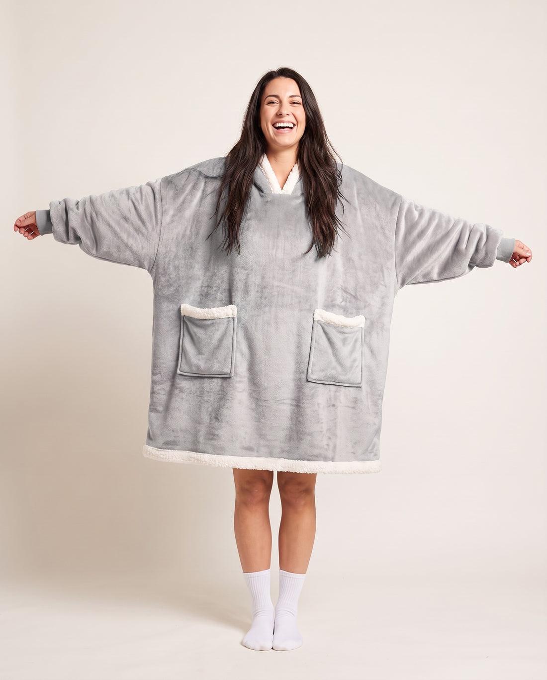 Couchmode Blanket Hoodie in Grey, front view