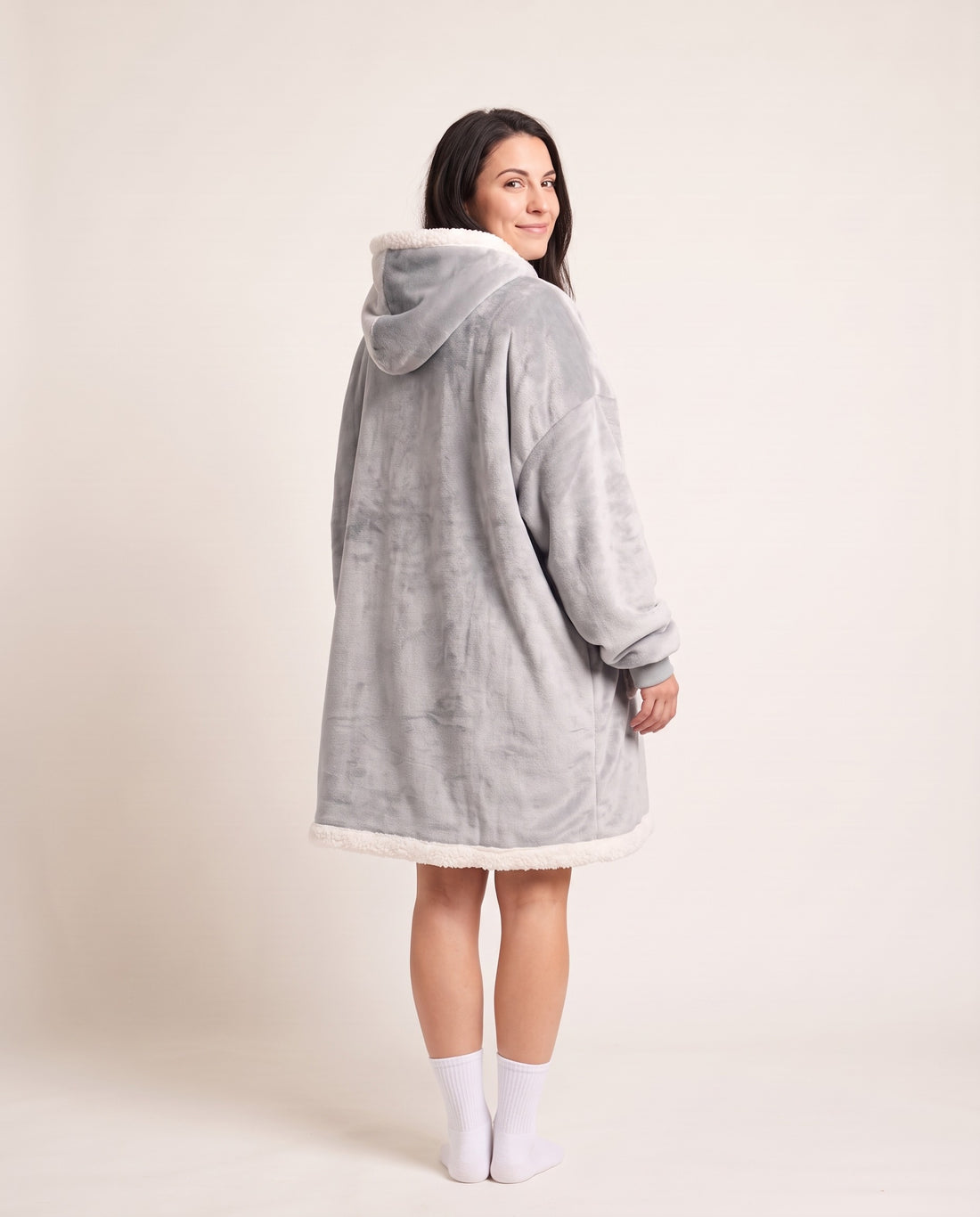 Couchmode Blanket Hoodie in Grey, back view