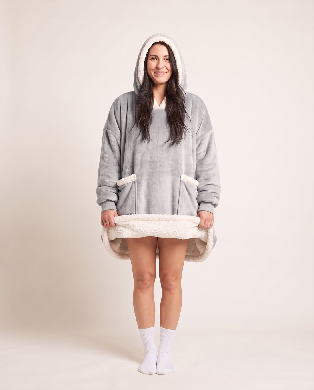 Couchmode Blanket Hoodie in Grey, sherpa lining