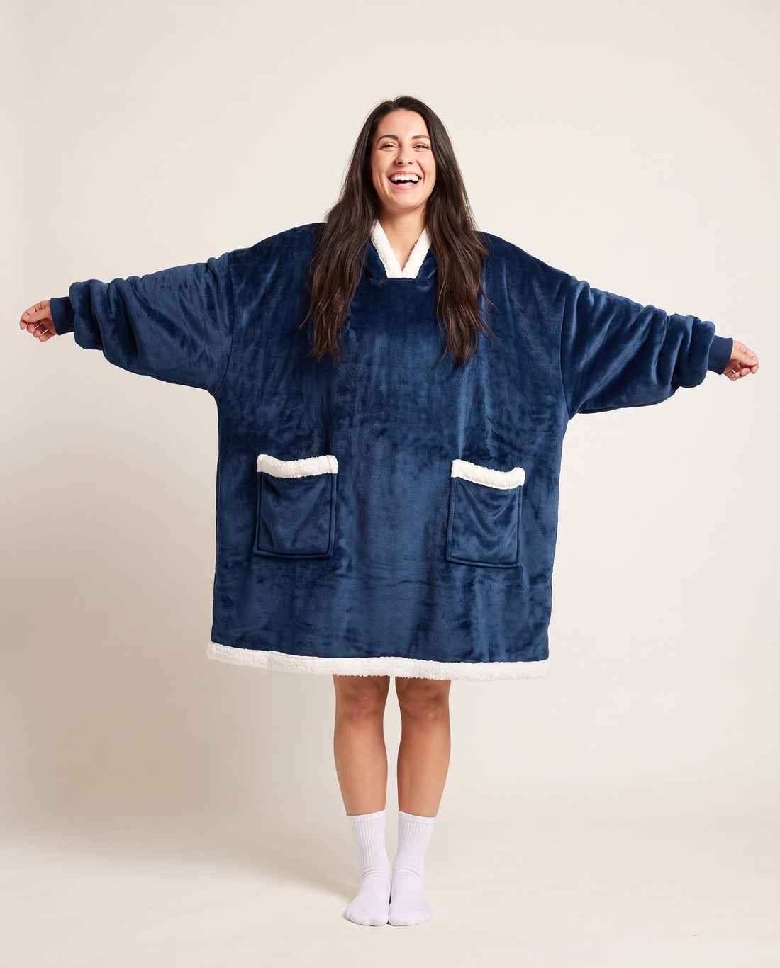Couchmode Blanket Hoodie in Navy, front view