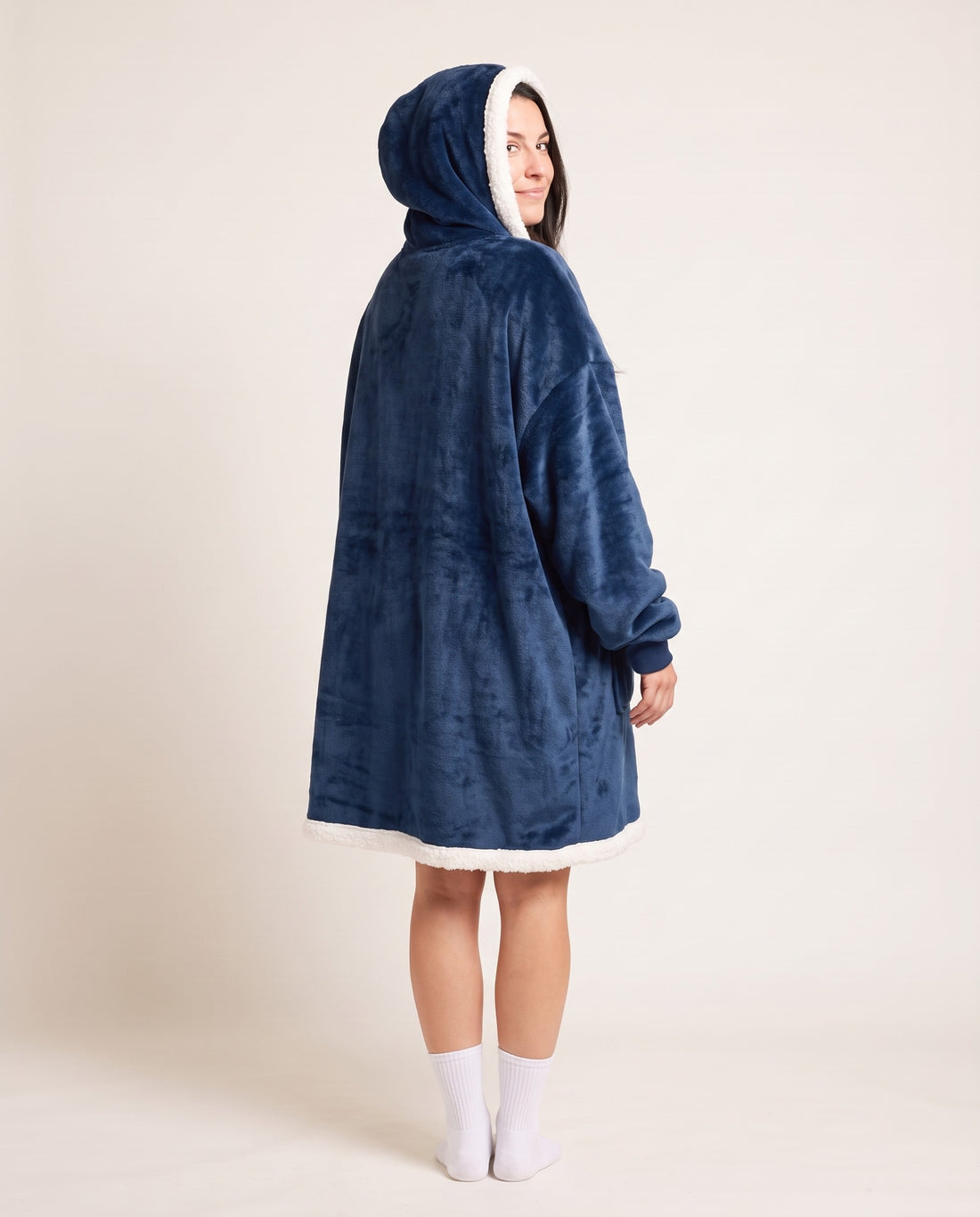 Couchmode Blanket Hoodie in Navy, back view