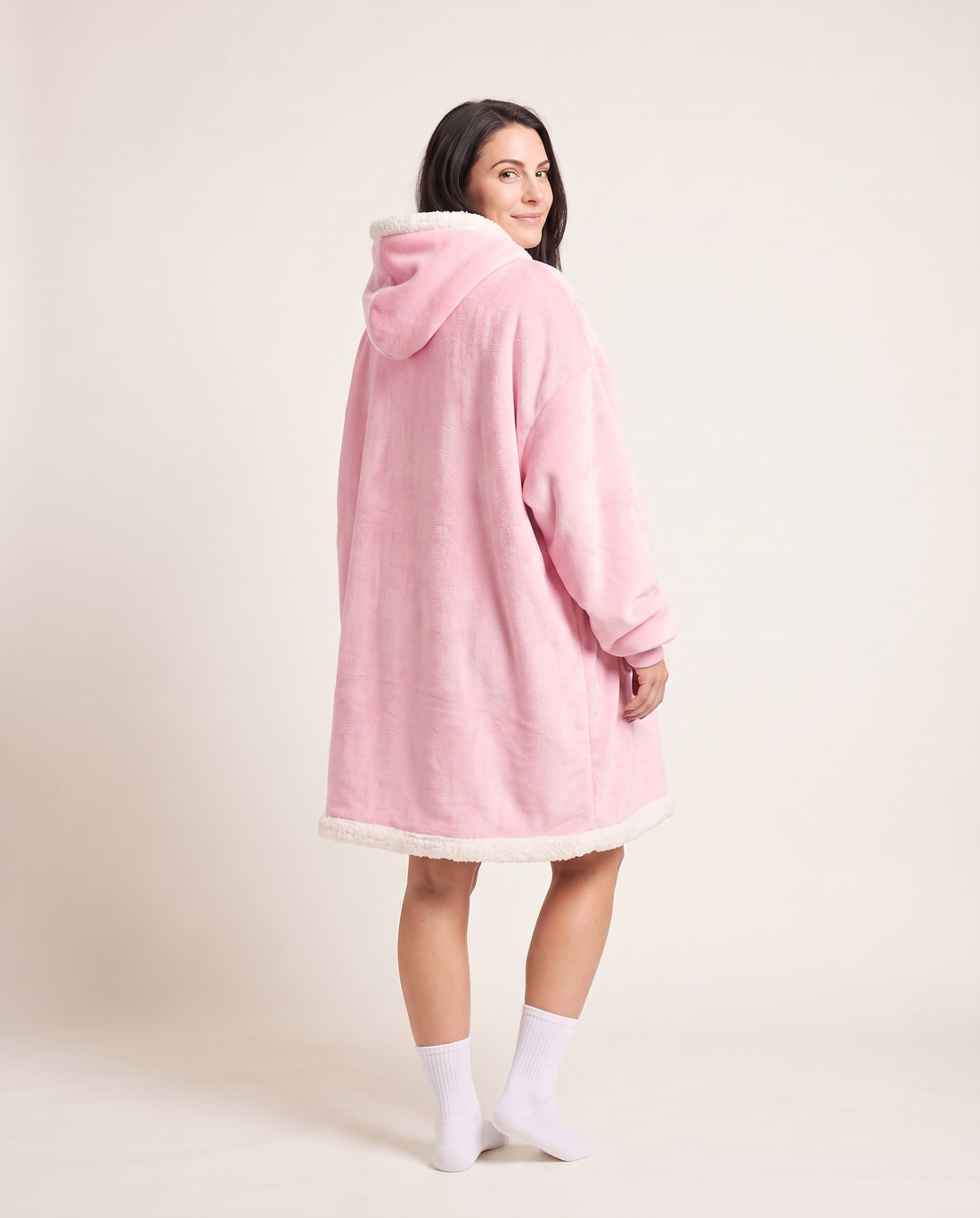 Couchmode Blanket Hoodie in Pink, back view