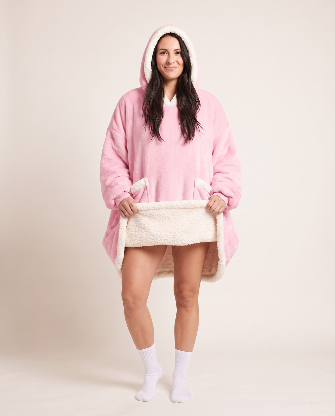 Couchmode Blanket Hoodie in Pink, sherpa lining