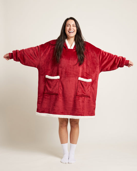 Couchmode Blanket Hoodie in Red, front view