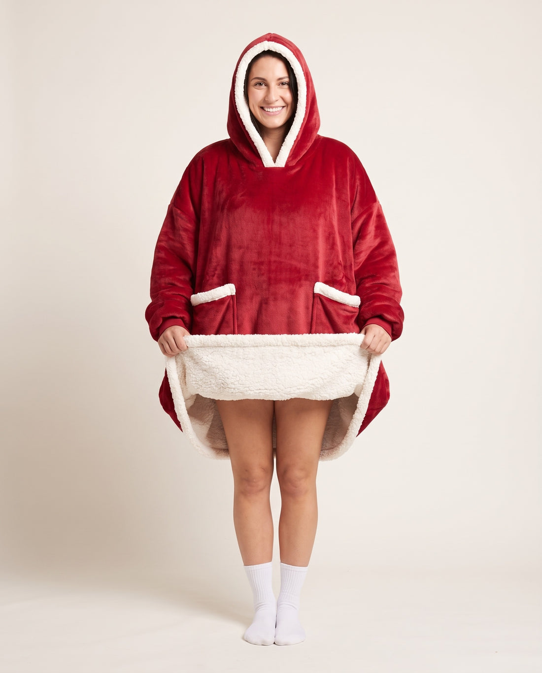 Couchmode Blanket Hoodie in Red, sherpa lining